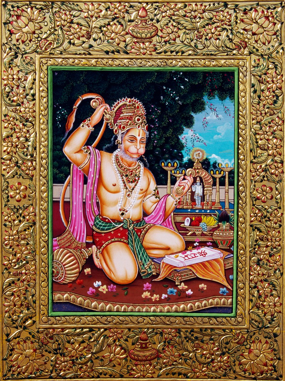 Papel para Pintar en Miniatura del Señor Hanuman con Relieve Dorado de School Indian