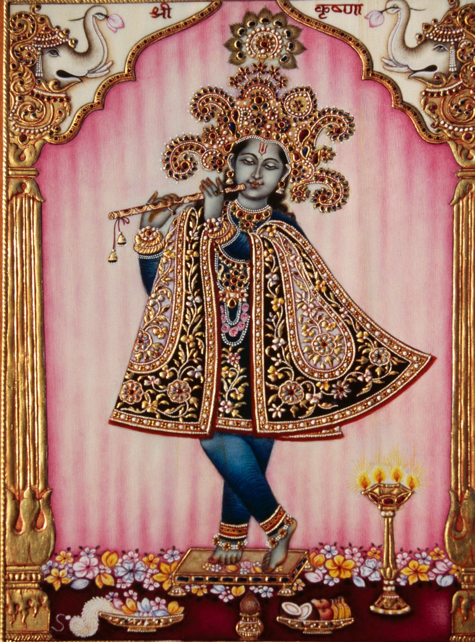 Pintura en miniatura del Señor Krishna sobre marfil de School Indian