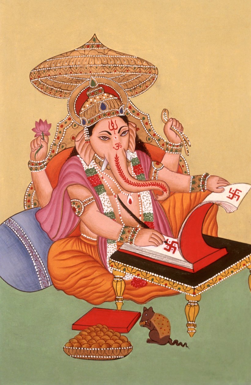 Pintura en miniatura con cabeza de elefante Dios Ganesh Ganpati, India de School Indian