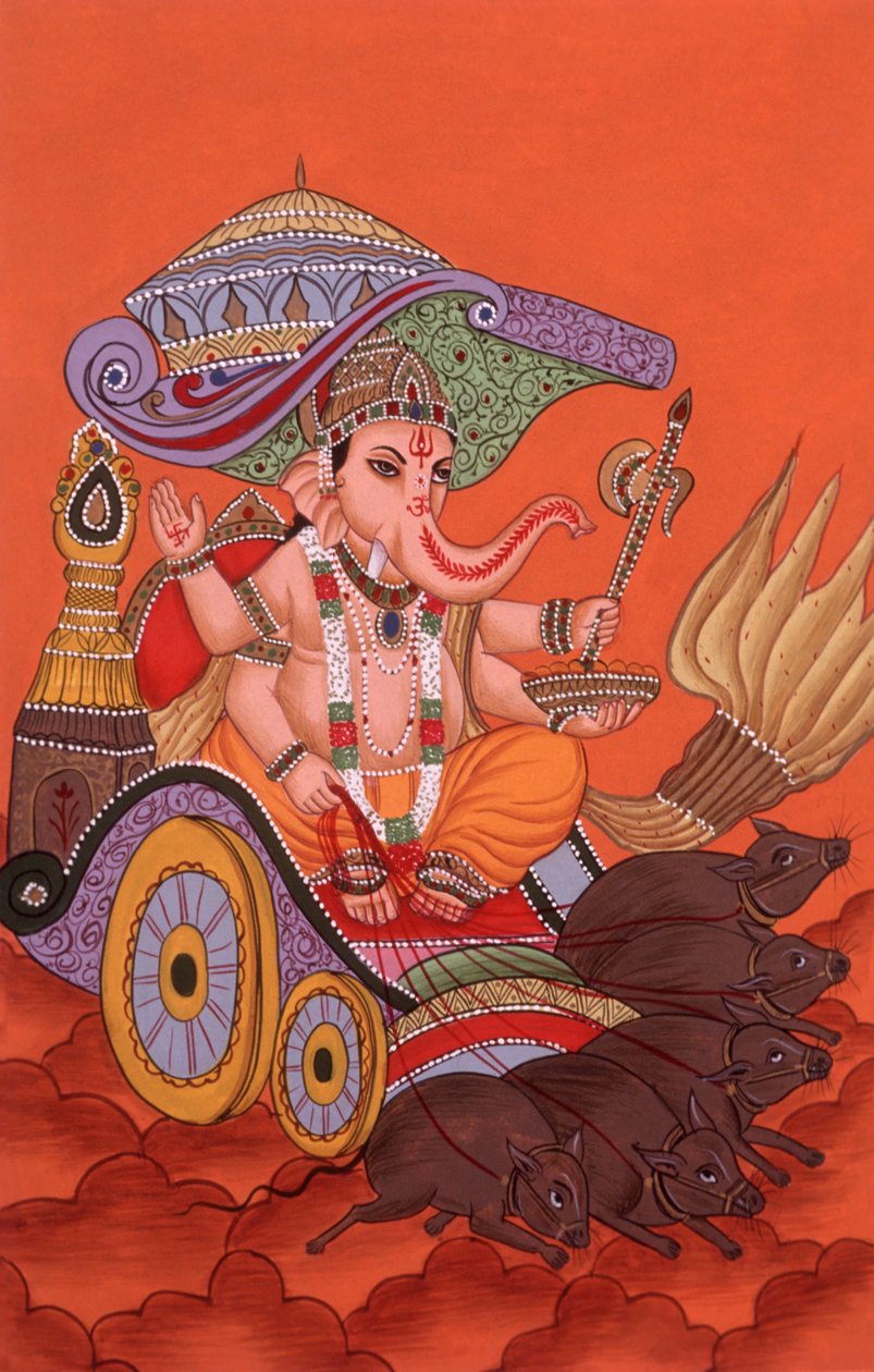 Pintura en miniatura con cabeza de elefante Dios Ganesh Ganpati, India de School Indian