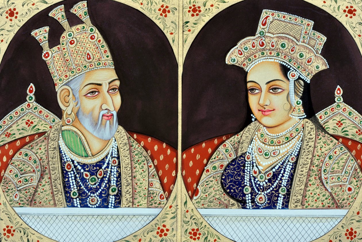 Pintura en miniatura de Bhadur Shah Zafer con Jeenat Mahal India Asia de School Indian