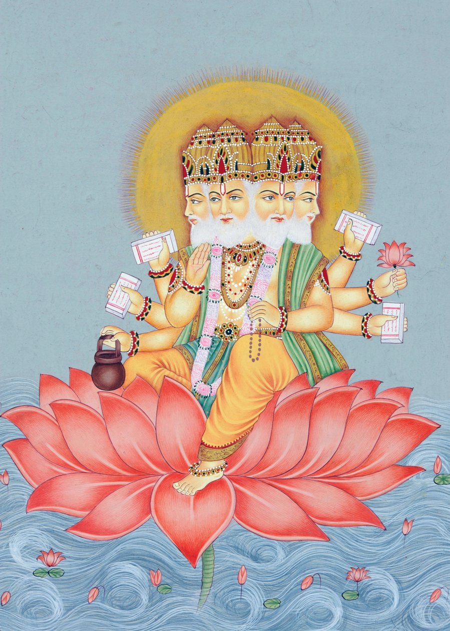 Pintura en miniatura del dios Brahma de School Indian
