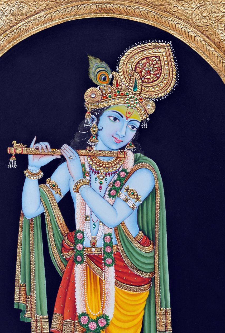 Pintura en miniatura de Dios Krishna de School Indian