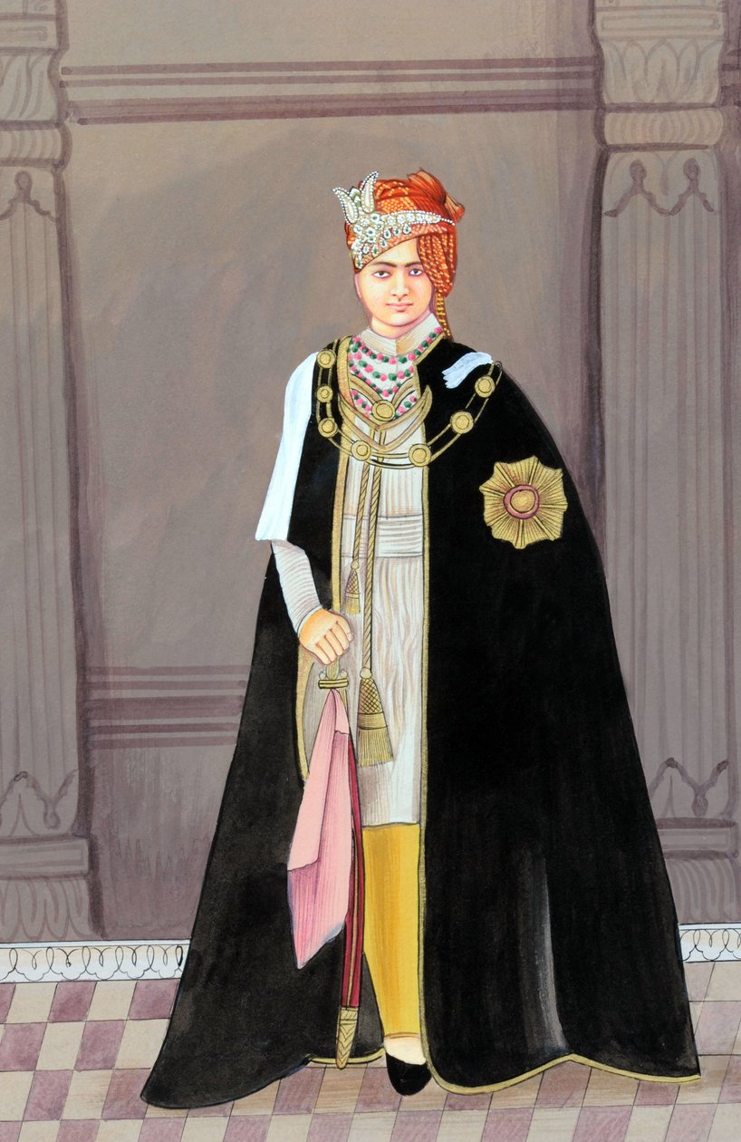 Pintura en miniatura del Maharajá Sawai Man Singh Segundo, Jaipur de School Indian