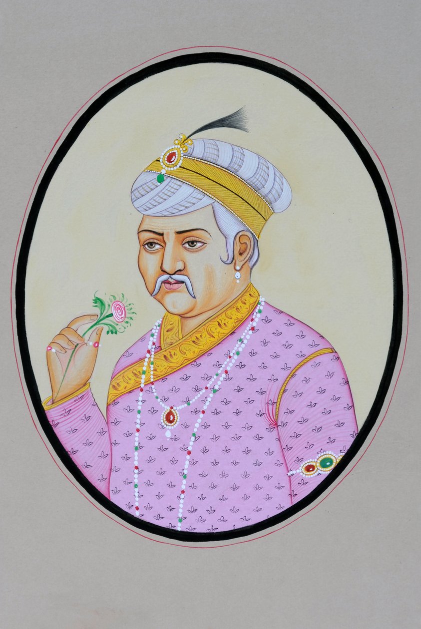 Pintura en miniatura del emperador mogol Akbar de School Indian