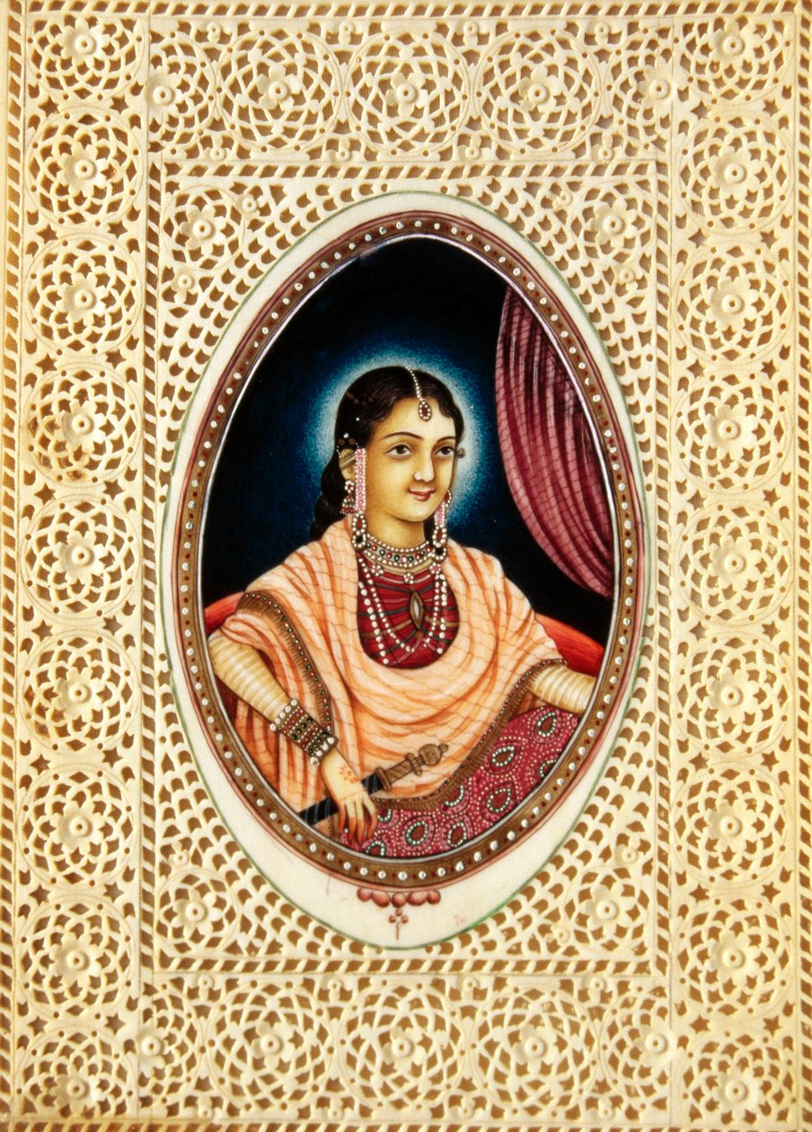 Pintura en miniatura de Mumtaz Mahal sobre marfil de School Indian