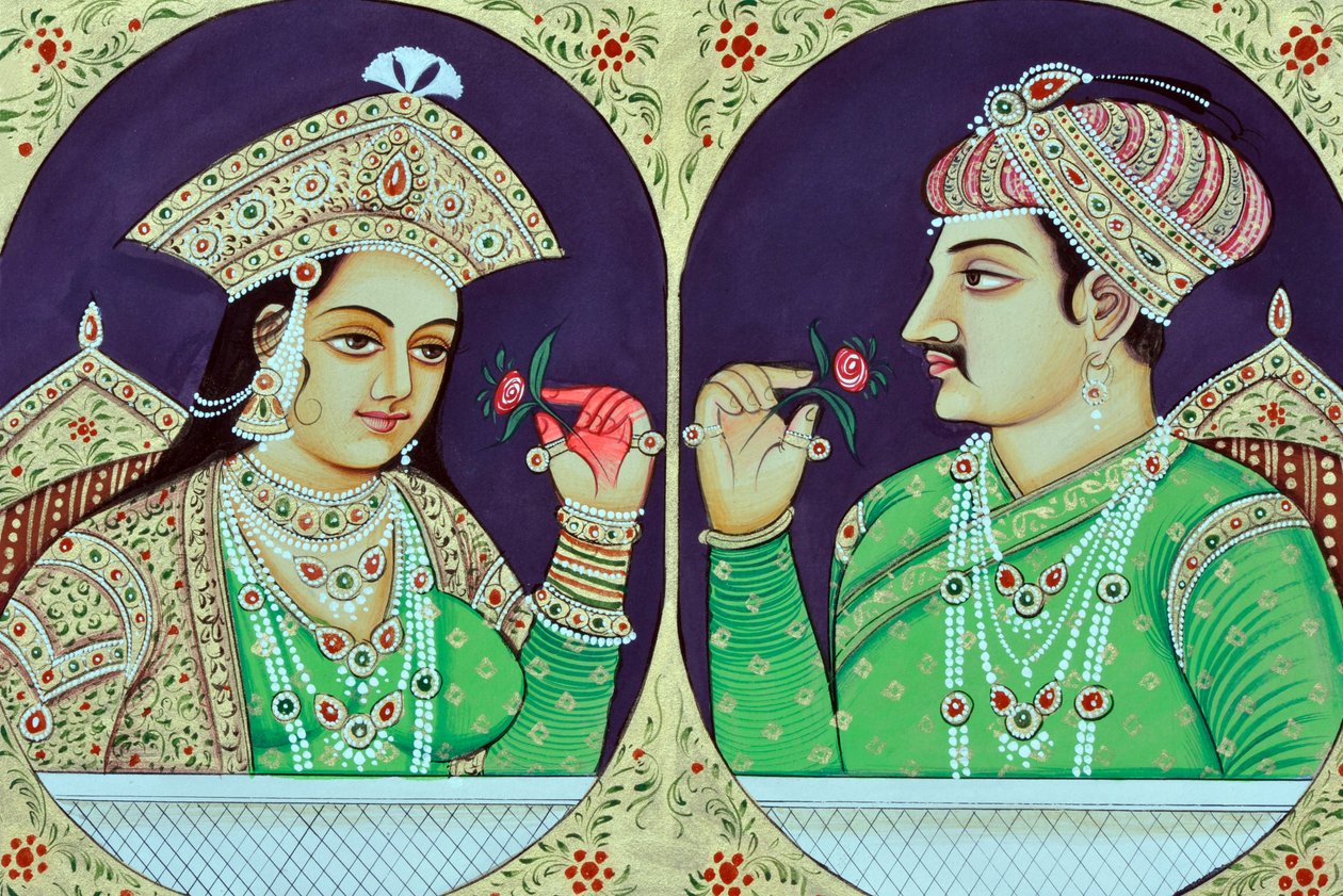 Pintura en miniatura de la reina Noorjahan con Jahangir India Asia de School Indian