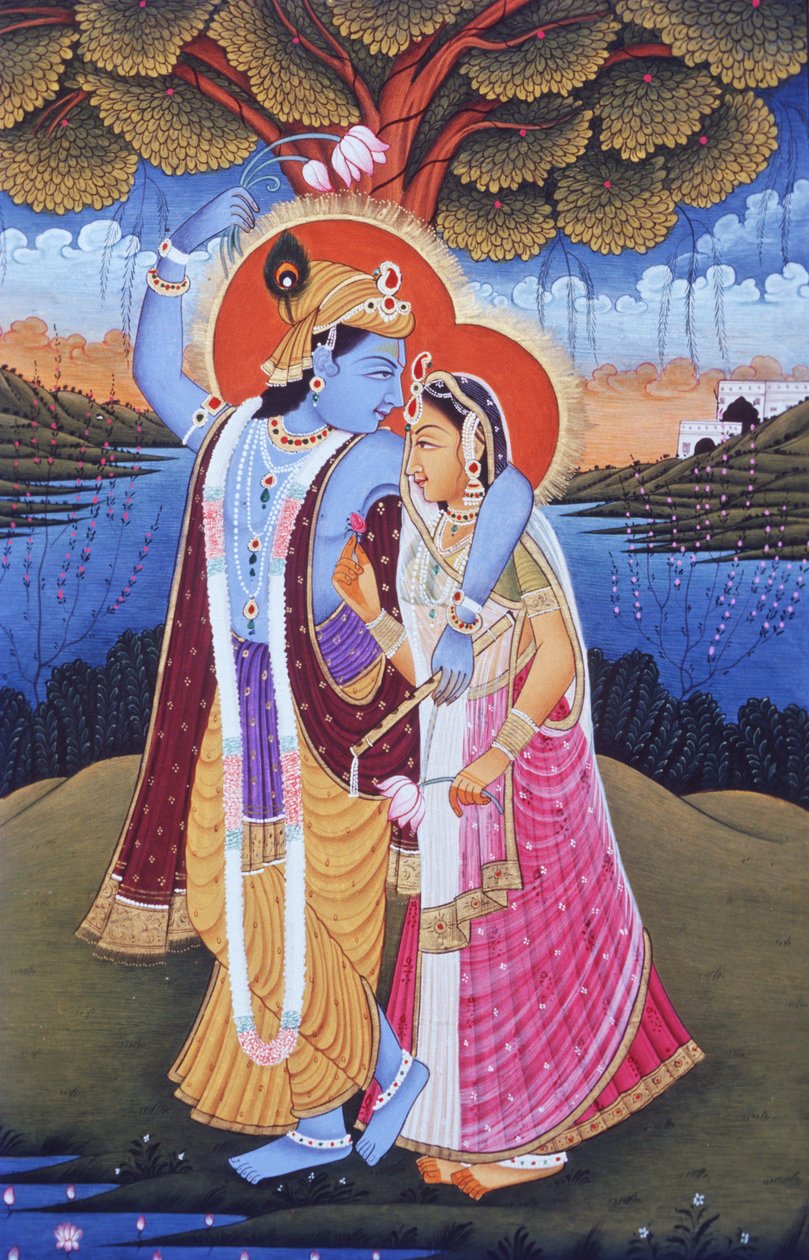 Pintura en miniatura de Radha Krishna, India de School Indian
