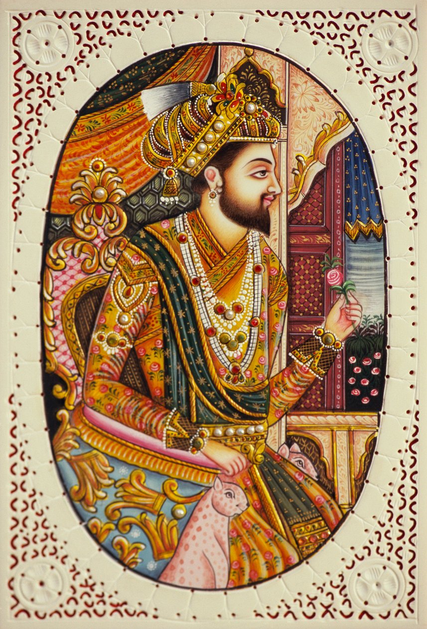 Pintura en miniatura sobre marfil Emperador mogol Shah Jahan de School Indian