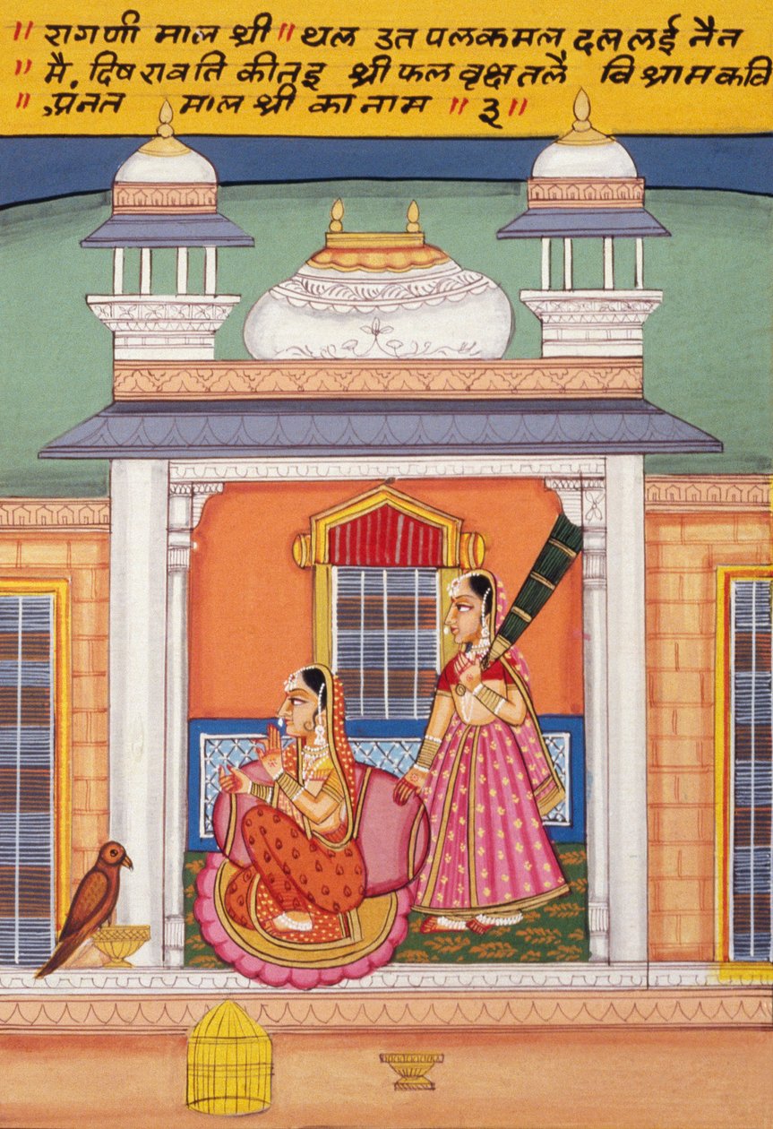 Pintura en miniatura sobre papel, Escuela Ragini Malshri Nathdwara de School Indian
