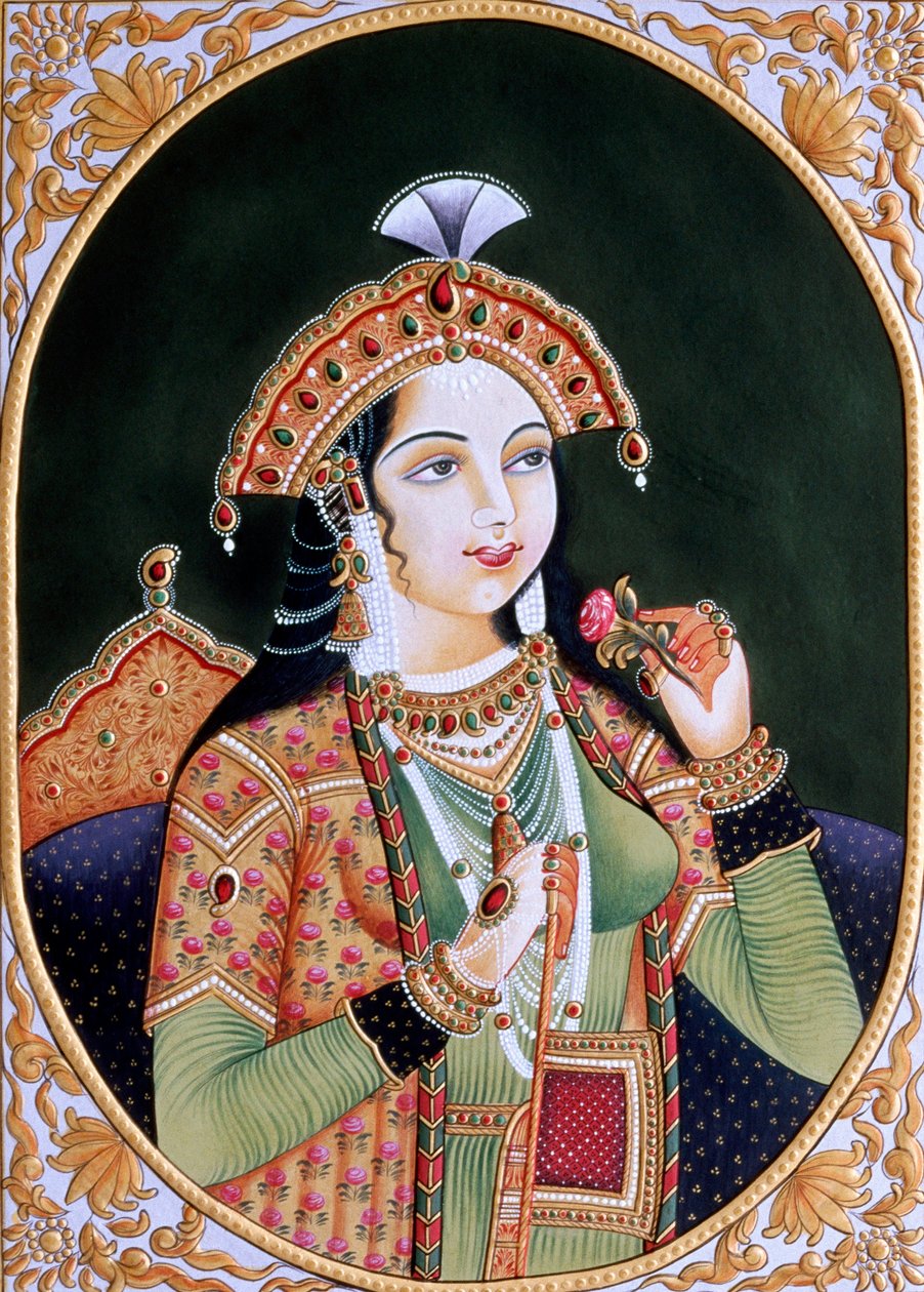 Pintura en miniatura sobre papel de la princesa Mumtaz Mahal, esposa del emperador mogol Shah Jahan de School Indian