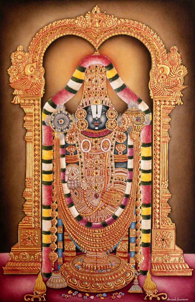 Pintura en miniatura sobre papel de Tirupati Balaji de School Indian