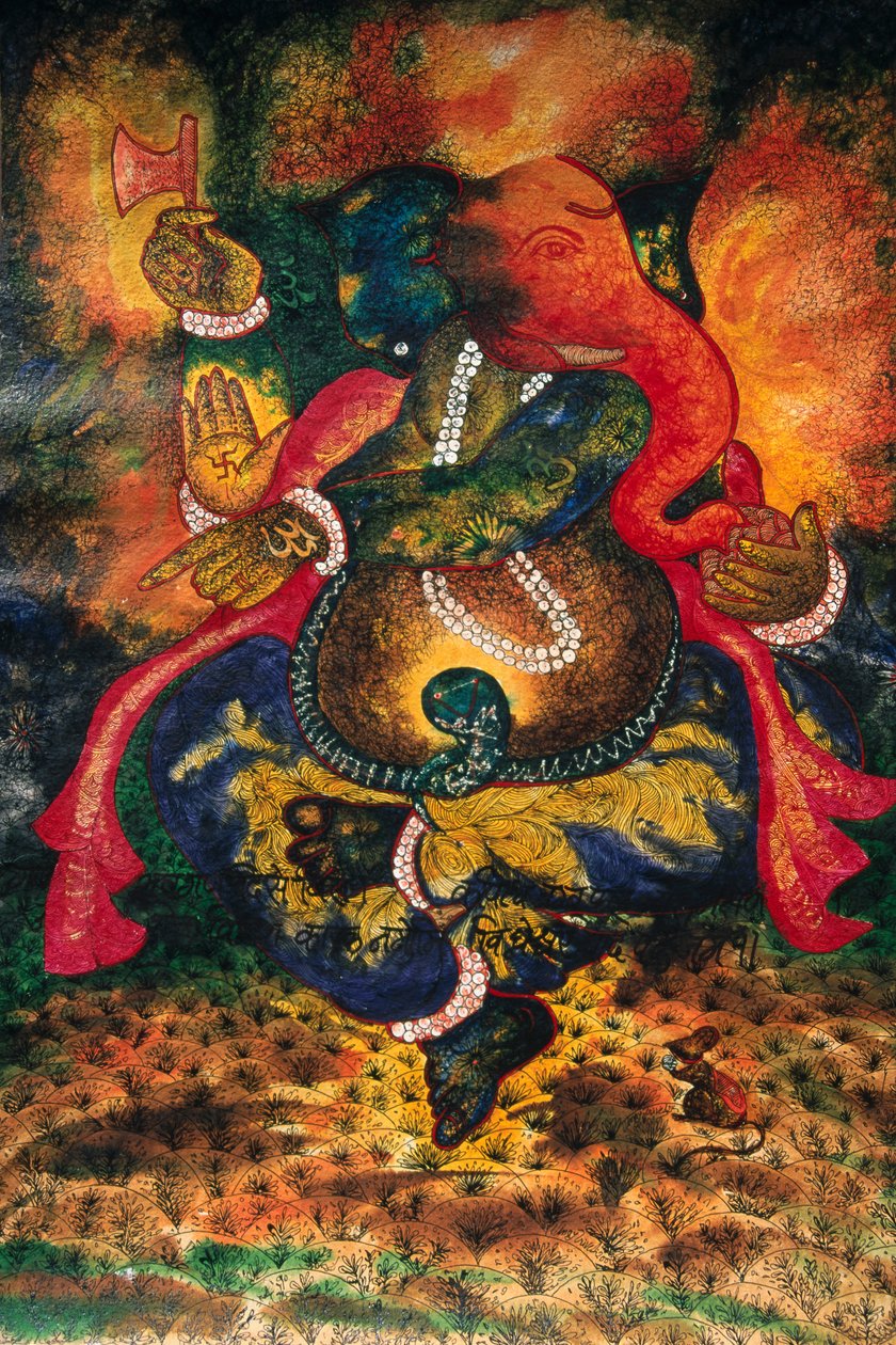 Miniatura de Pintura de Ganesh Ganpati Dios en Papel de School Indian