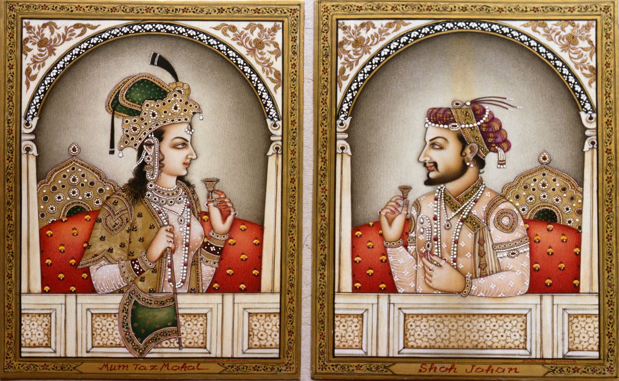 Pintura de Mumtaz Mahal y Shah Jahan de School Indian