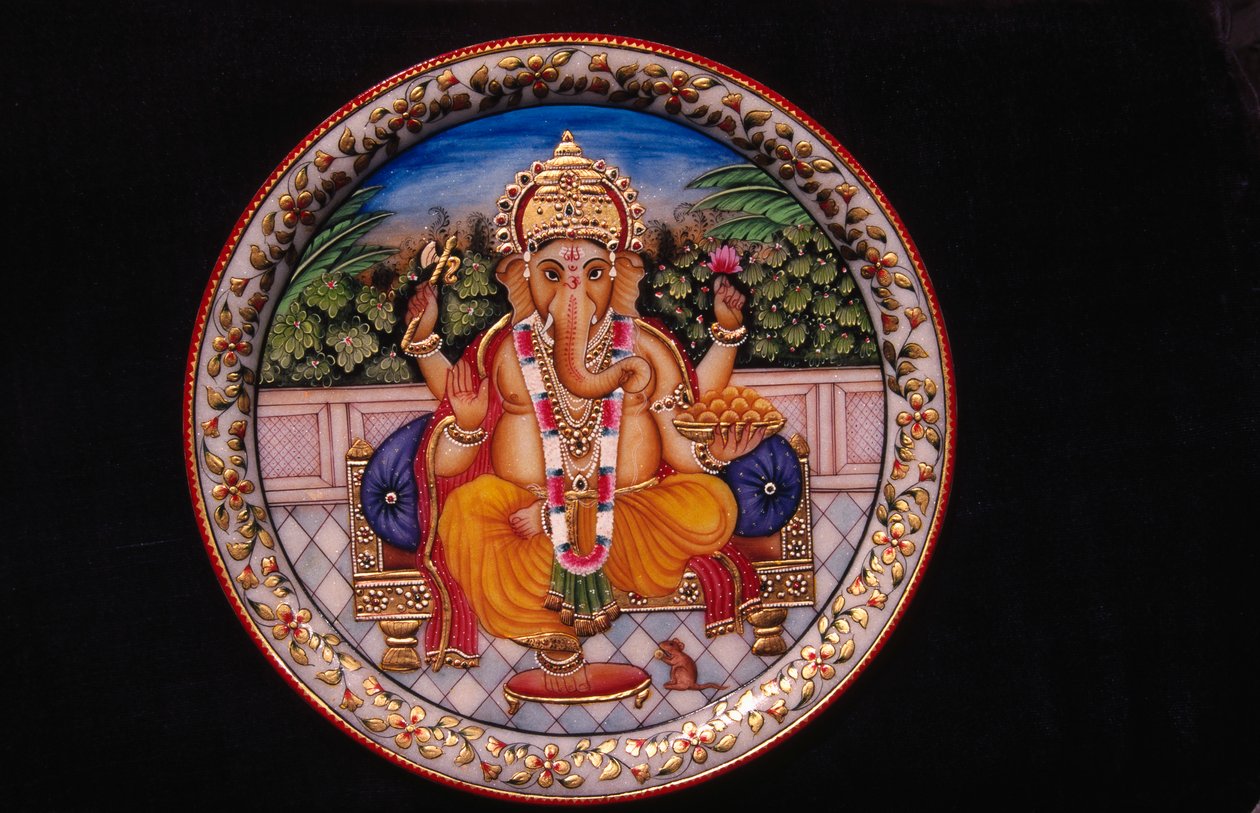 Pintura de Ganesh Ganpati Dios en la placa de mármol de School Indian