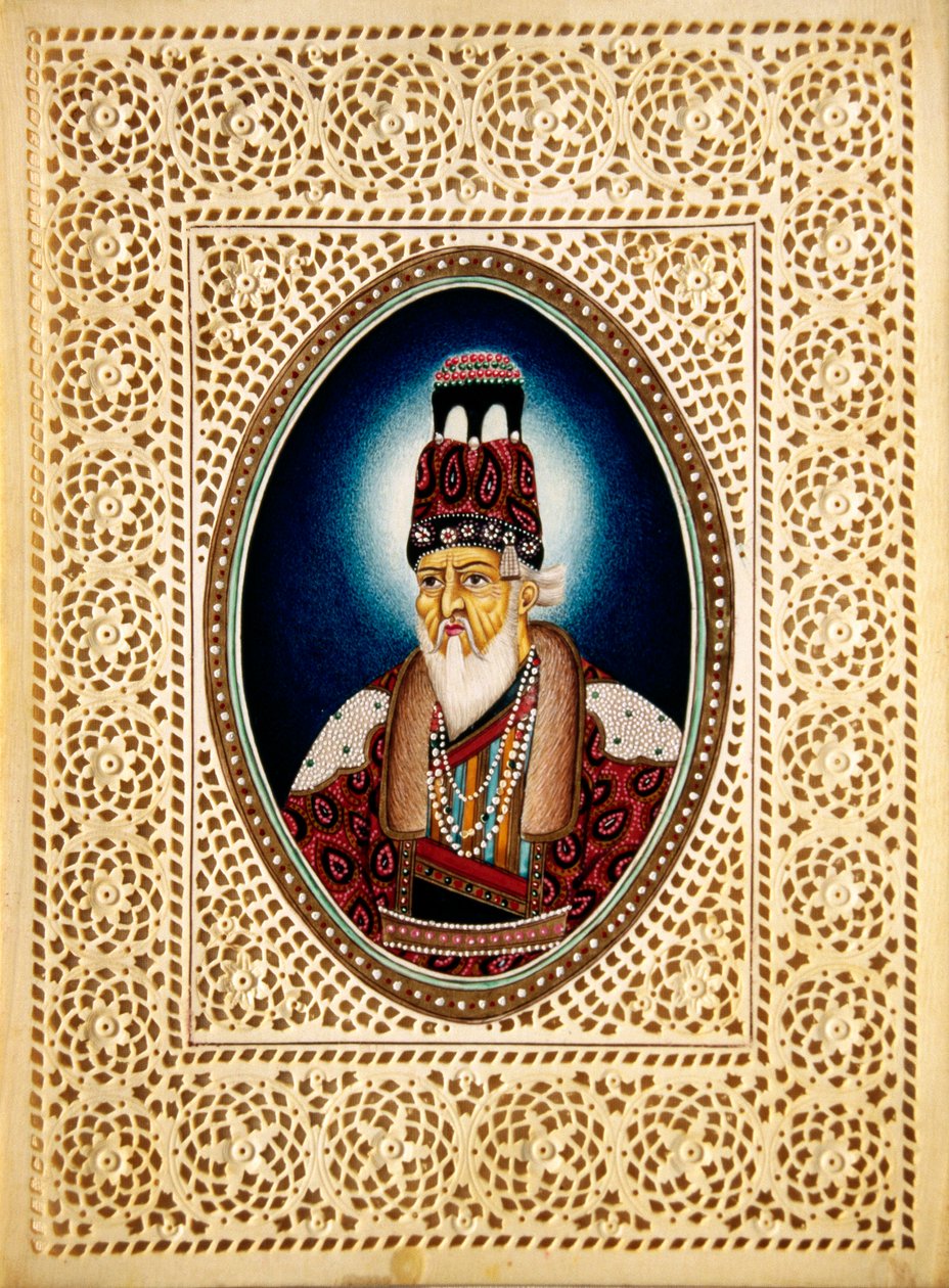 Pintura del emperador mogol Shah Jahan sobre marfil de School Indian