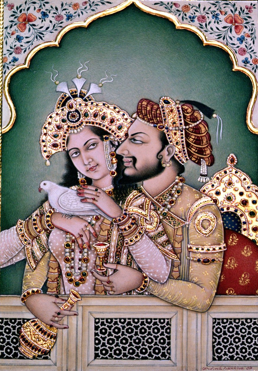 Shah Jahan (1592-1666) y su esposa, Arjumand Banu Begum (m.1631) Mumtaz-i Mahal de School Indian