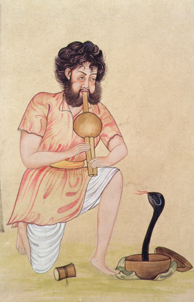 Encantador de serpientes (gouache y acuarela sobre papel) de School Indian