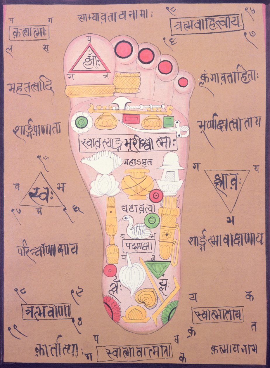 Diagrama tántrico del pie derecho (gouache y acuarela sobre papel) de School Indian