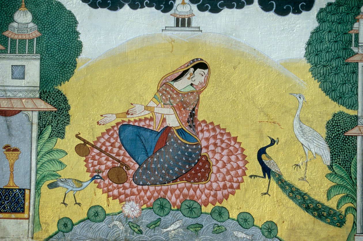 Mujer con Rudra Veena Pintura en miniatura, India de School Indian