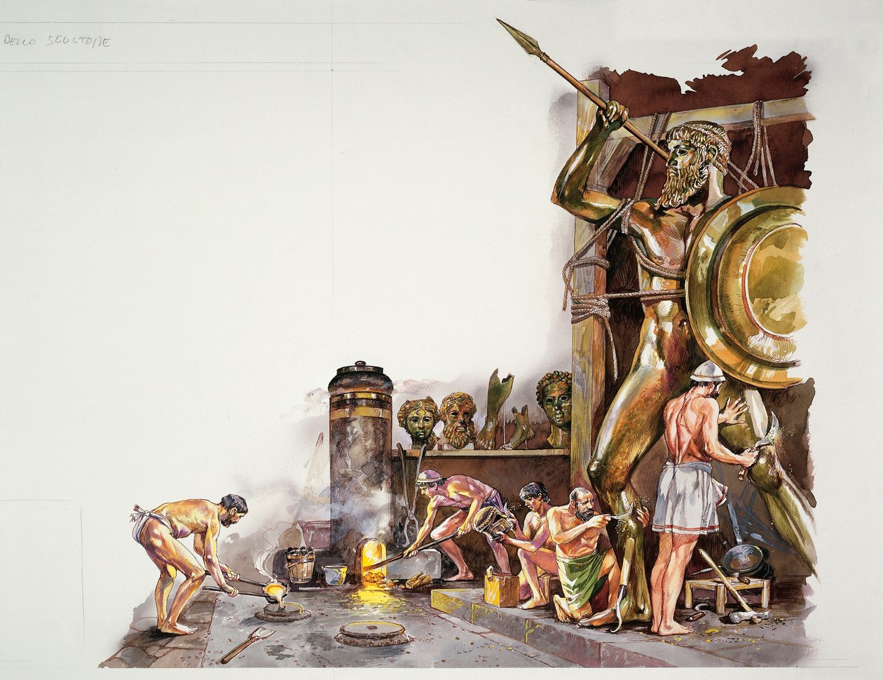 Atenas antigua - reconstrucción de un taller de escultura en bronce de School Italian