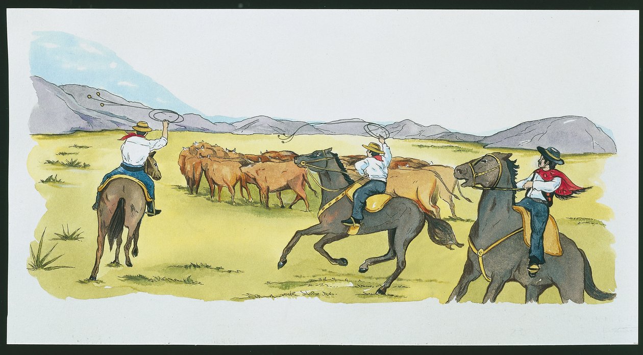 Argentina - gauchos reuniendo ganado en las Pampas de School Italian