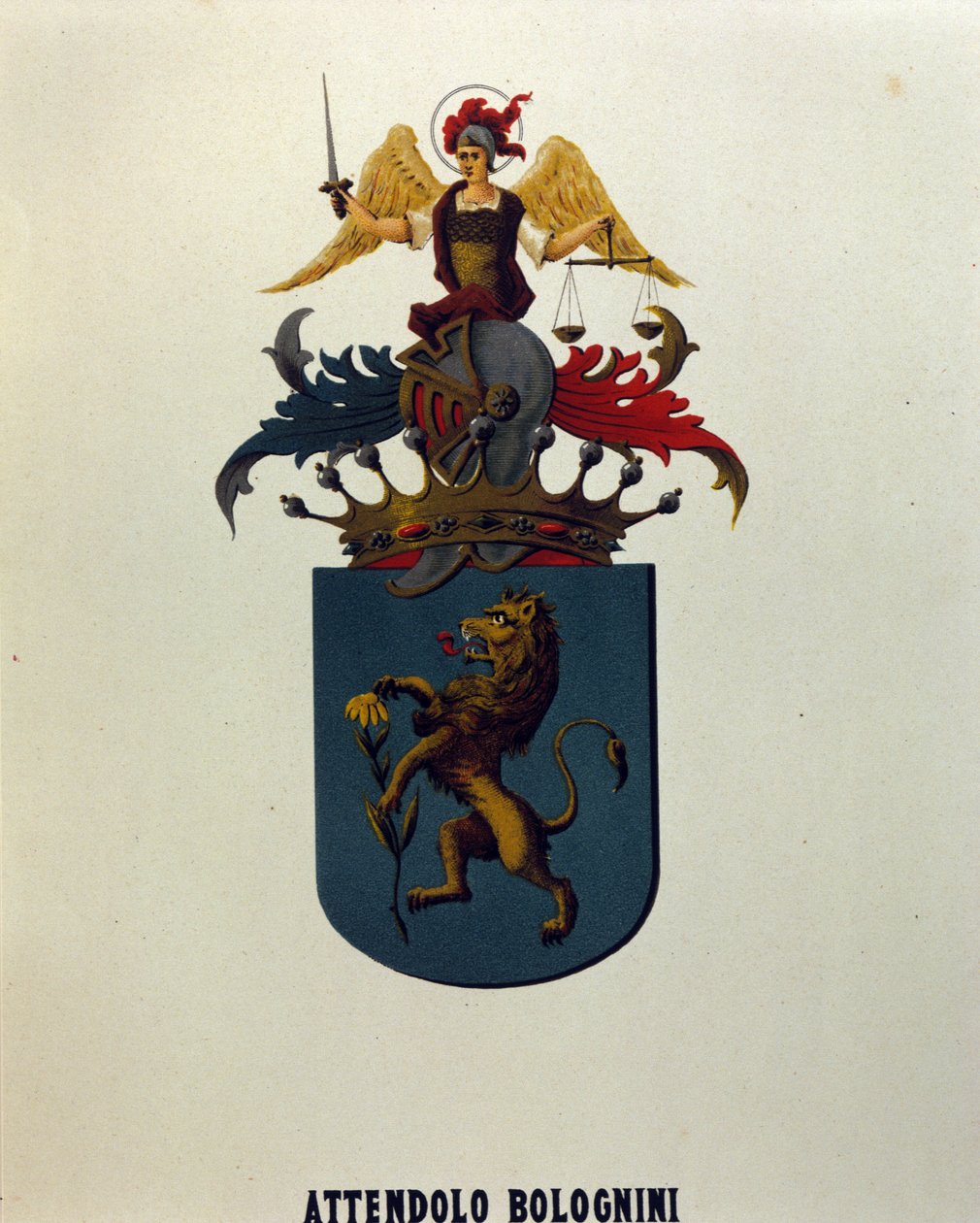 Blasón de la familia Attendolo Bolognini de Milán con león "dragonne". de School Italian