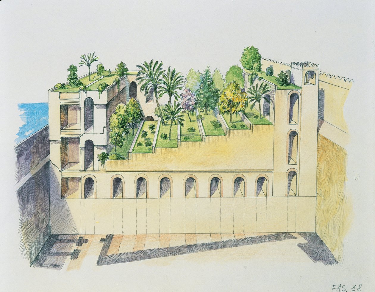 Palacio de Nabucodonosor, Babilonia, con jardines colgantes de School Italian