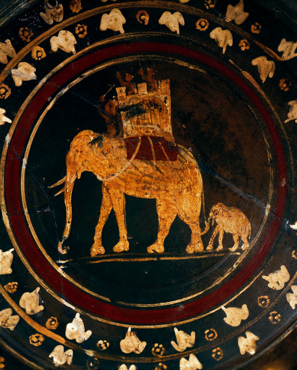 Plato decorado con figuras de elefantes de guerra de School Italian