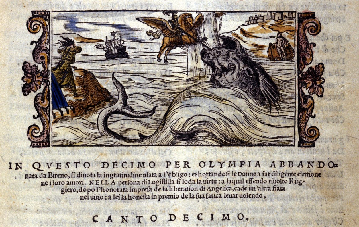 Escena del poema caballeresco “Orlando Furioso” (El Furioso Orlando) de Ludovico Ariosto (1474-1533) de School Italian