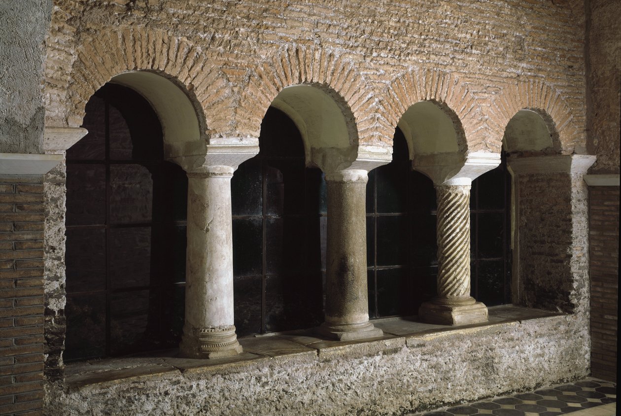 Vista del claustro de la iglesia de San Vicente y San Anastasio, Abadía de Tre Fontane de School Italian