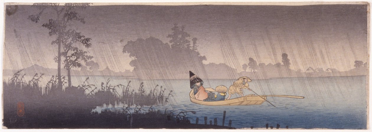 Cruzar un río bajo la lluvia de School Japanese
