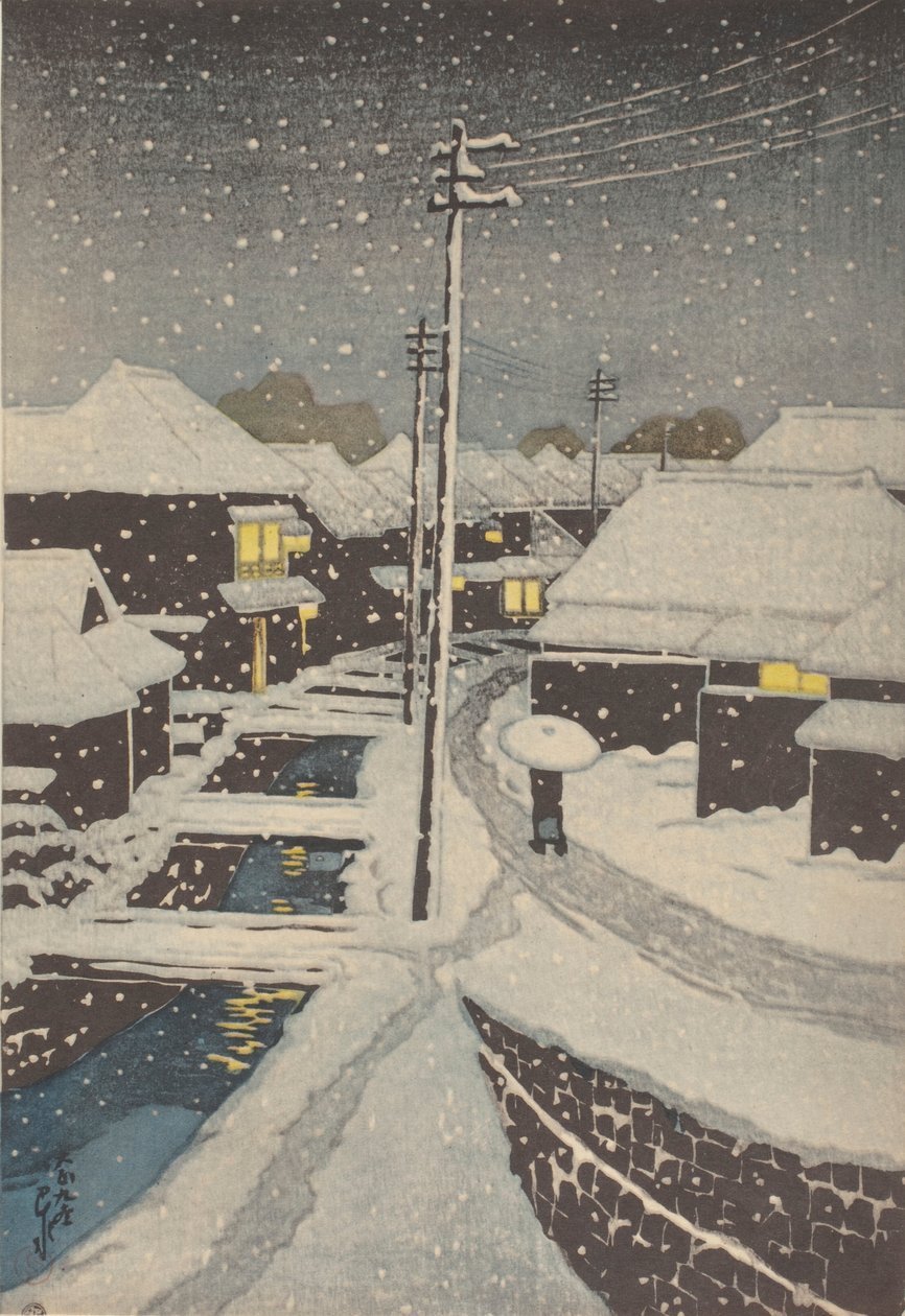 Nieve vespertina (xilografía) de School Japanese