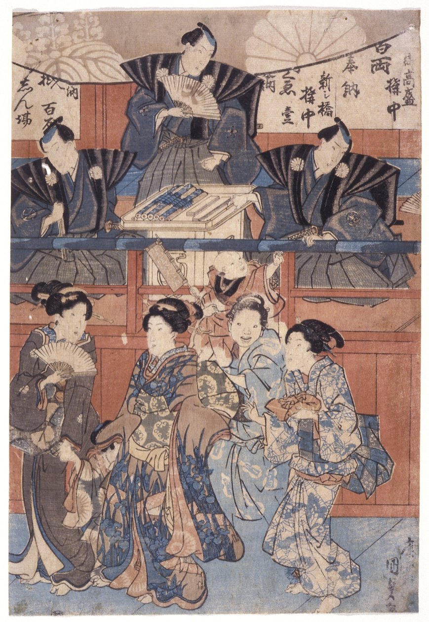 Escena frente al escenario de la colección Shrine (xilografía en color) de School Japanese