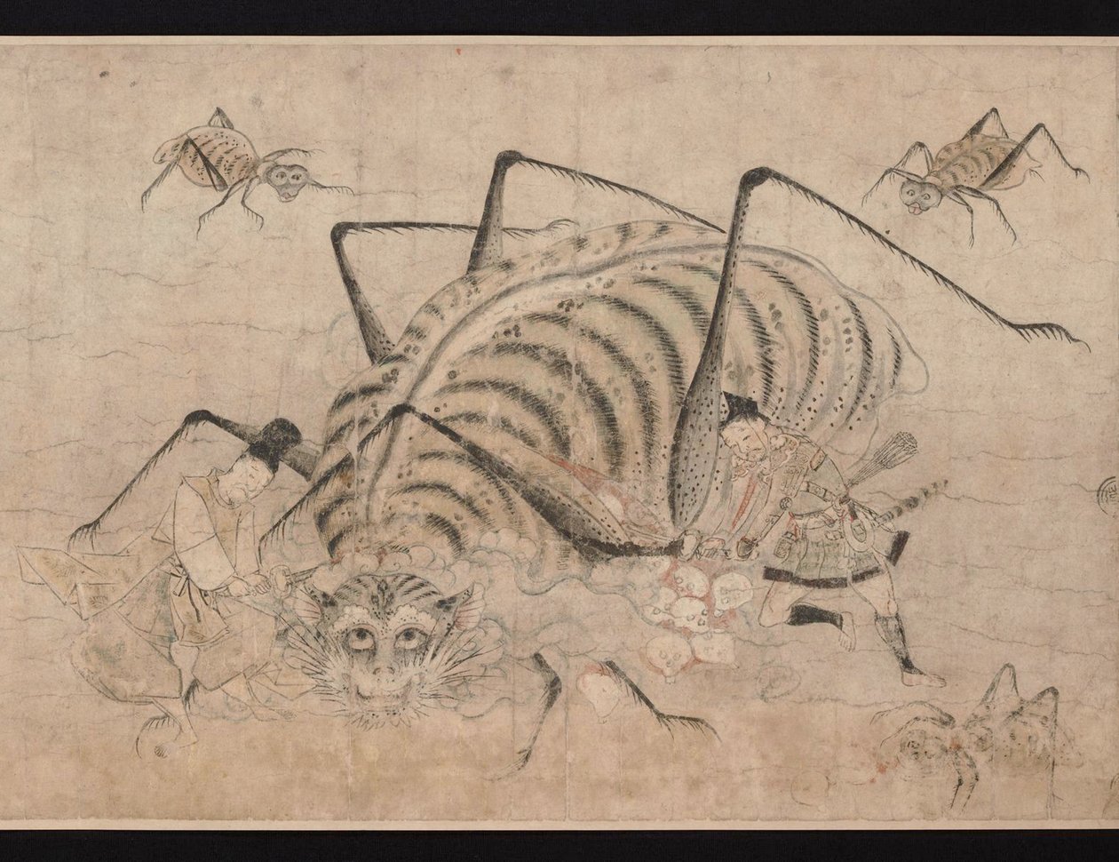 Yorimitsu kills Tsuchigumo (demonio araña) (Yoriitsu matando a Tsuchigumo) Detalle del pergamino Tsuchigumo no Soshi Emaki - Obra anónima, acuarela sobre papel de School Japanese