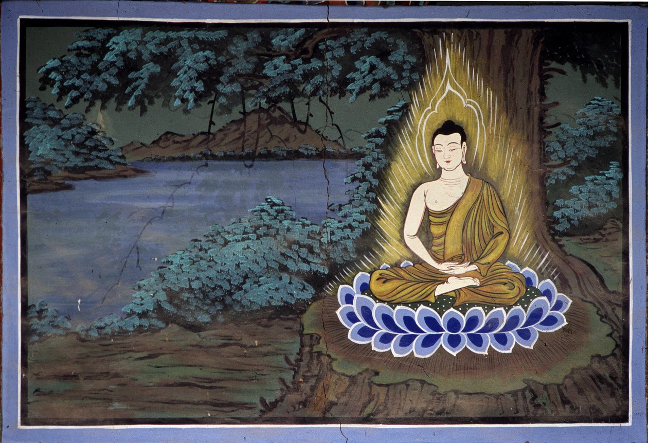 Meditación de Buda: Fresco en el Templo Yongju, Región de Suwon, Corea de School Korean