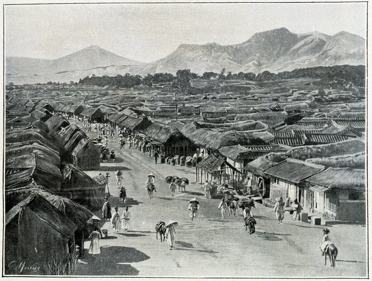 Vista de la calle principal de Seúl, capital de Corea en el siglo XIX de School Korean