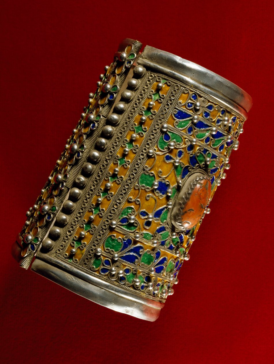 Brazalete de coral, plata y esmalte, Marruecos de School Moroccan