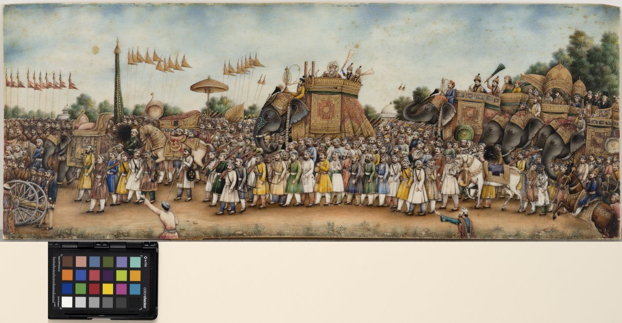 Akbar Shah II montando un elefante en una gran procesión, c.1835 de School Mughal