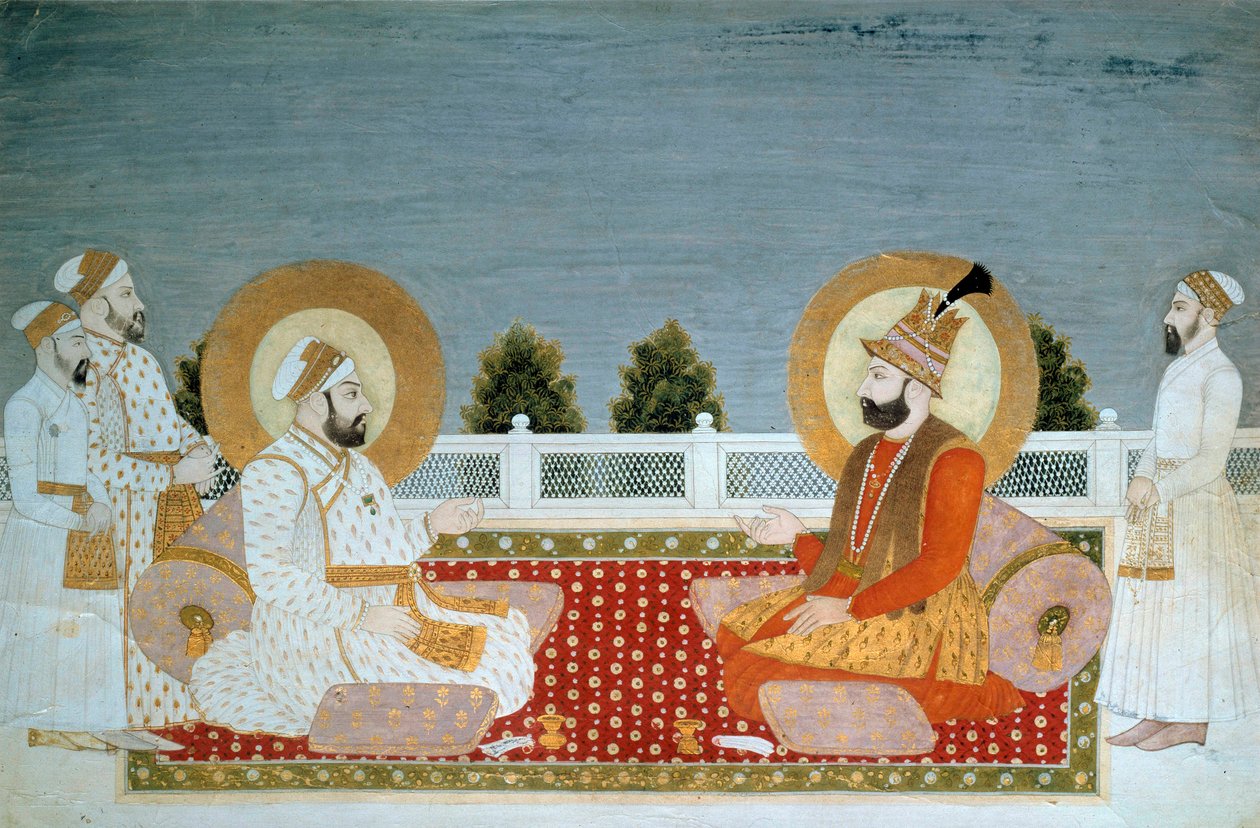 Arte indio: representación de Mohammed Shah (1702-1748) emperador indio y Nadir Shah (1688-1747), Shah de Irán de School Mughal