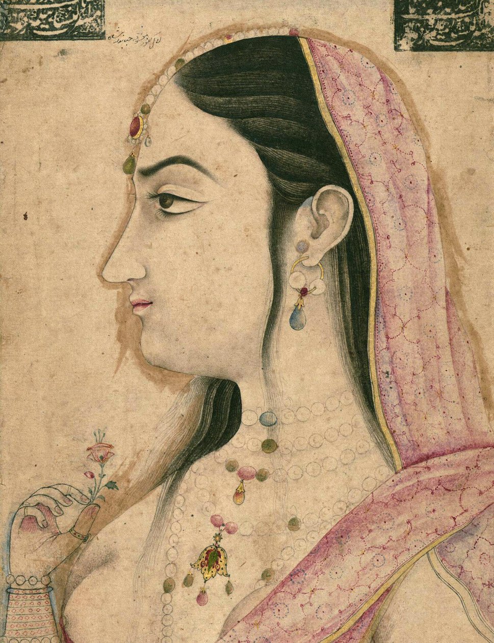 Lal Kunwar, favorita del 8º Emperador Mughal Jahandar Shah (fallecido en 1125 AH/AD 1713), miniatura Mughal de School Mughal