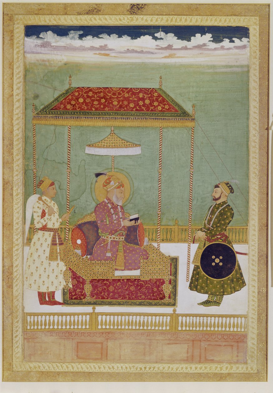 Retrato de Shah Aurangzeb con un hombre, posiblemente Ashraf Khan, principios del siglo XVIII de School Mughal