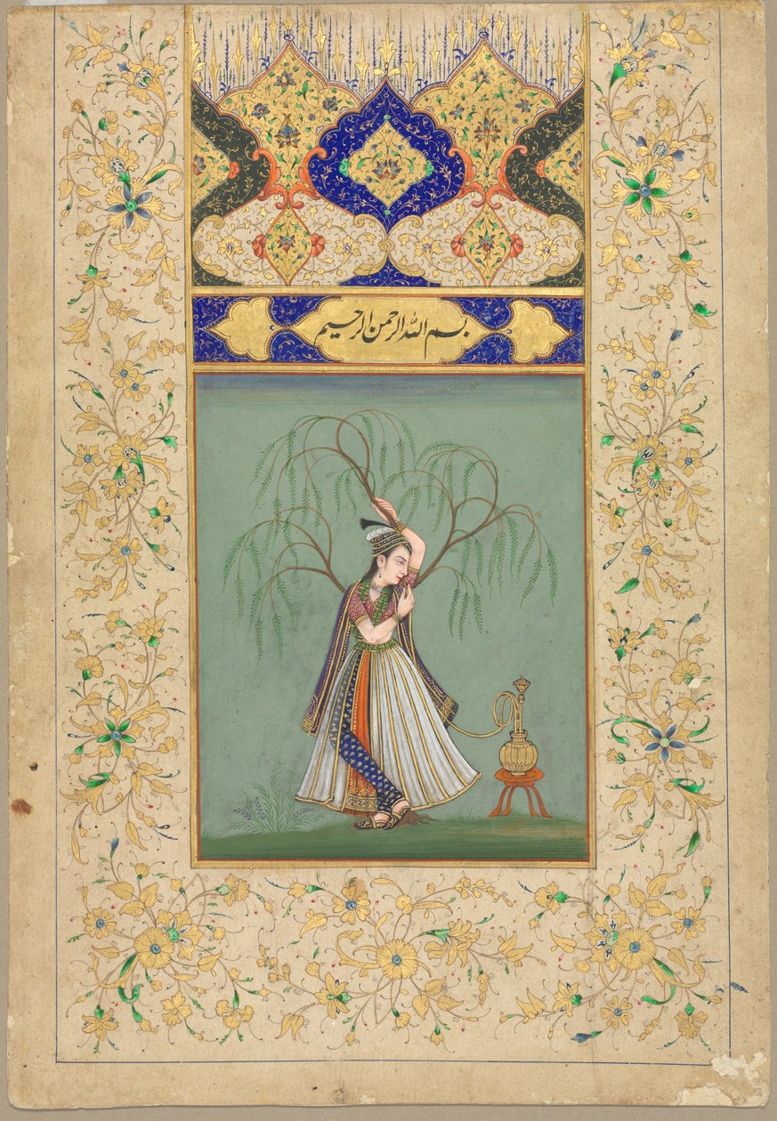 Princesa fumando un narguile (como Salabhanjika) de School Mughal
