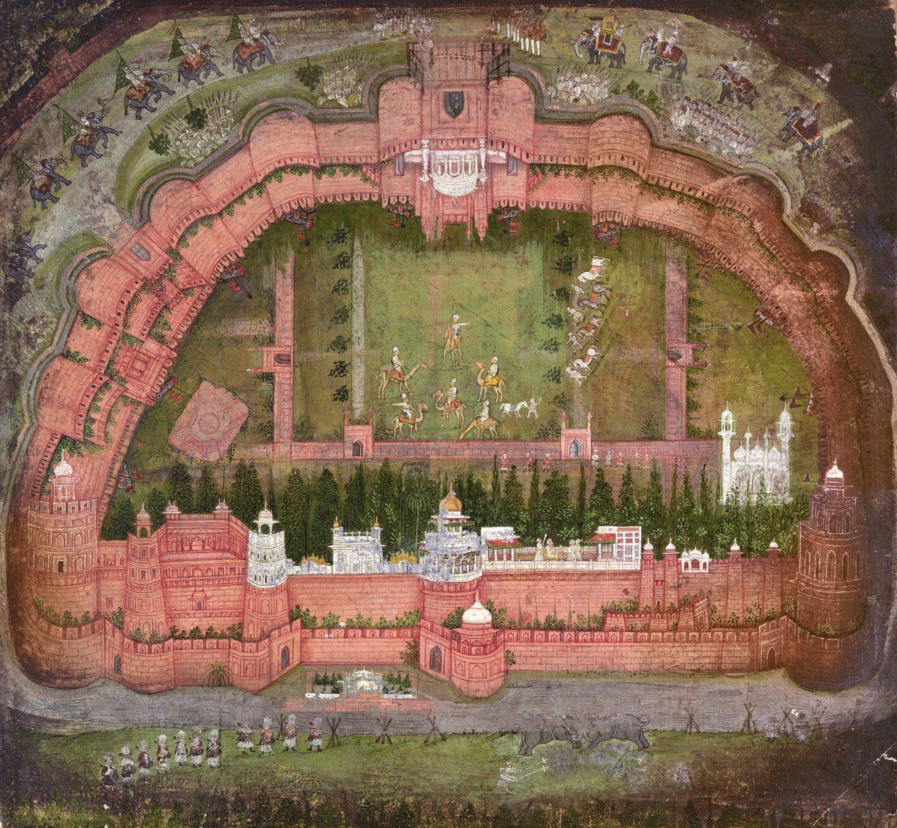 The Red Fort, Agra, Johnson Album VII no.1 numerado 11, c.1750 (gouache sobre papel) de School Mughal