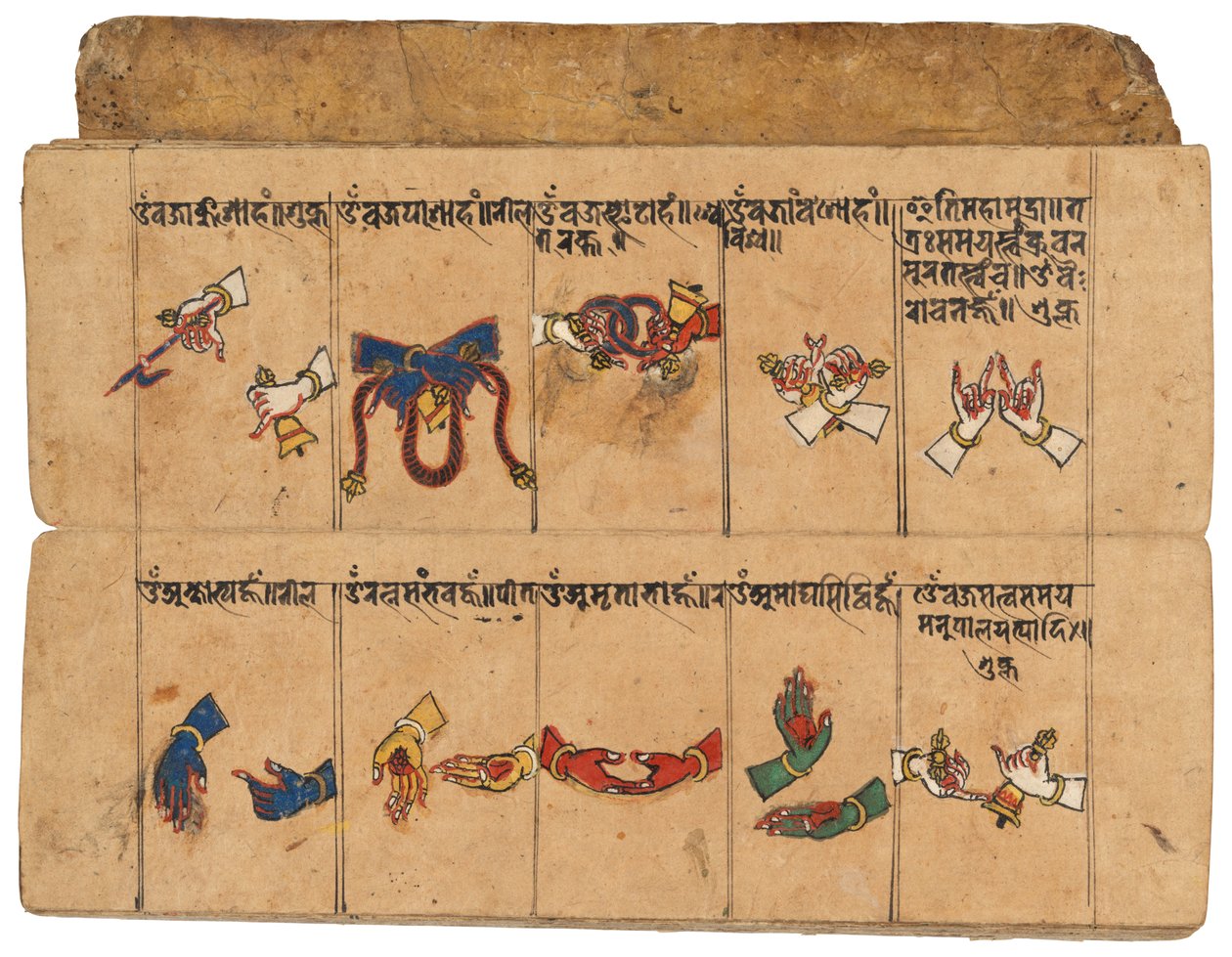 Un manuscrito Thyasapu con ilustraciones iconográficas de mudras, Nepal de School Nepalese