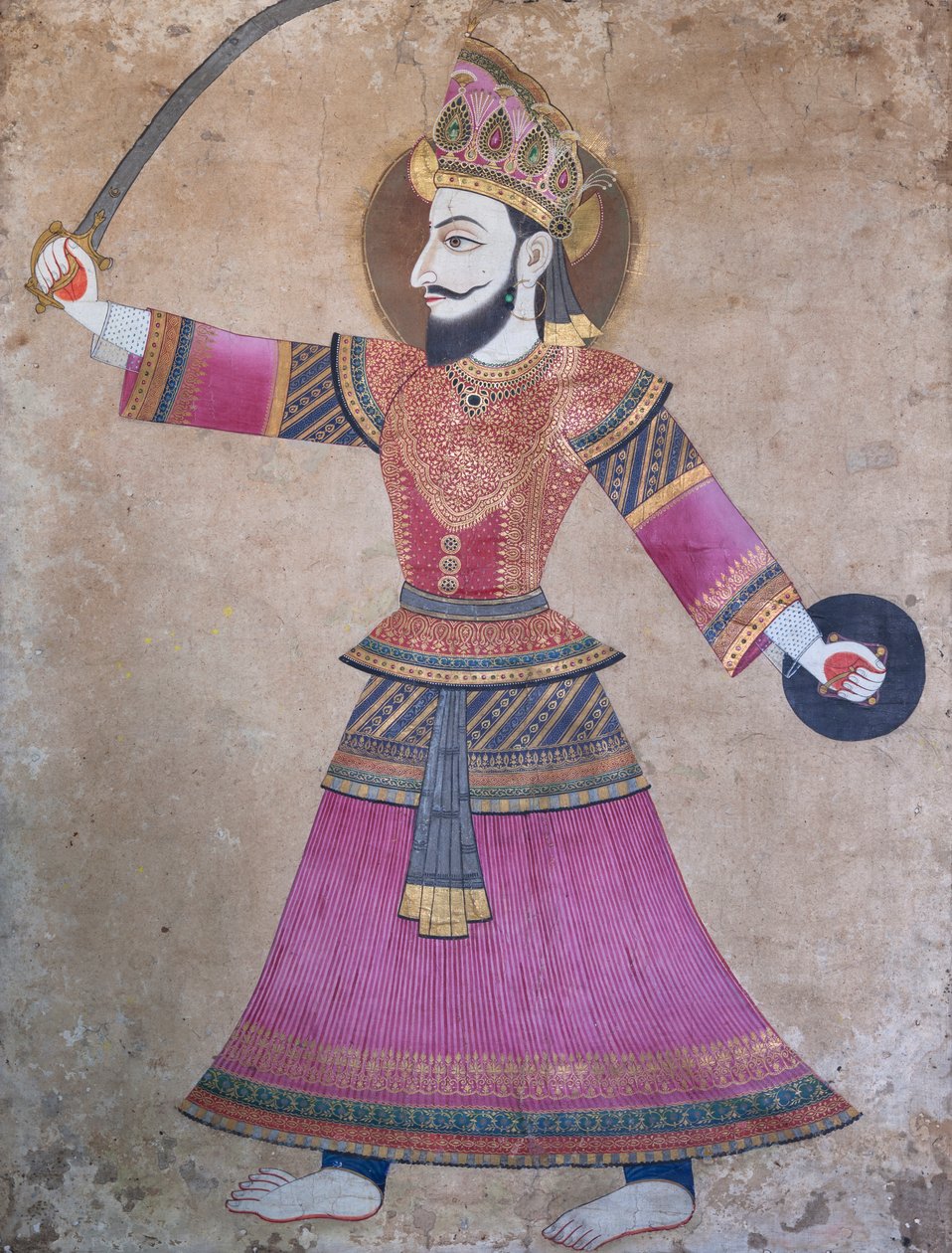 Retrato de un rey Malla en postura guerrera de School Nepalese