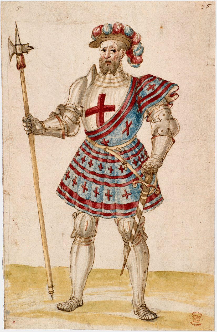 Cotton Augustus III, f.25, Un caballero con martillo de pértiga (vitela) de School Netherlandish