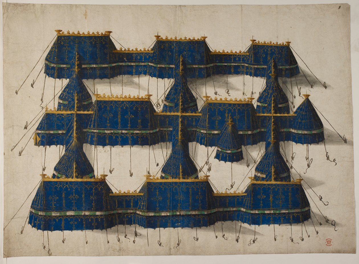 Diseño para un pabellón real en azul y oro, c.1520 (vitela) de School Netherlandish