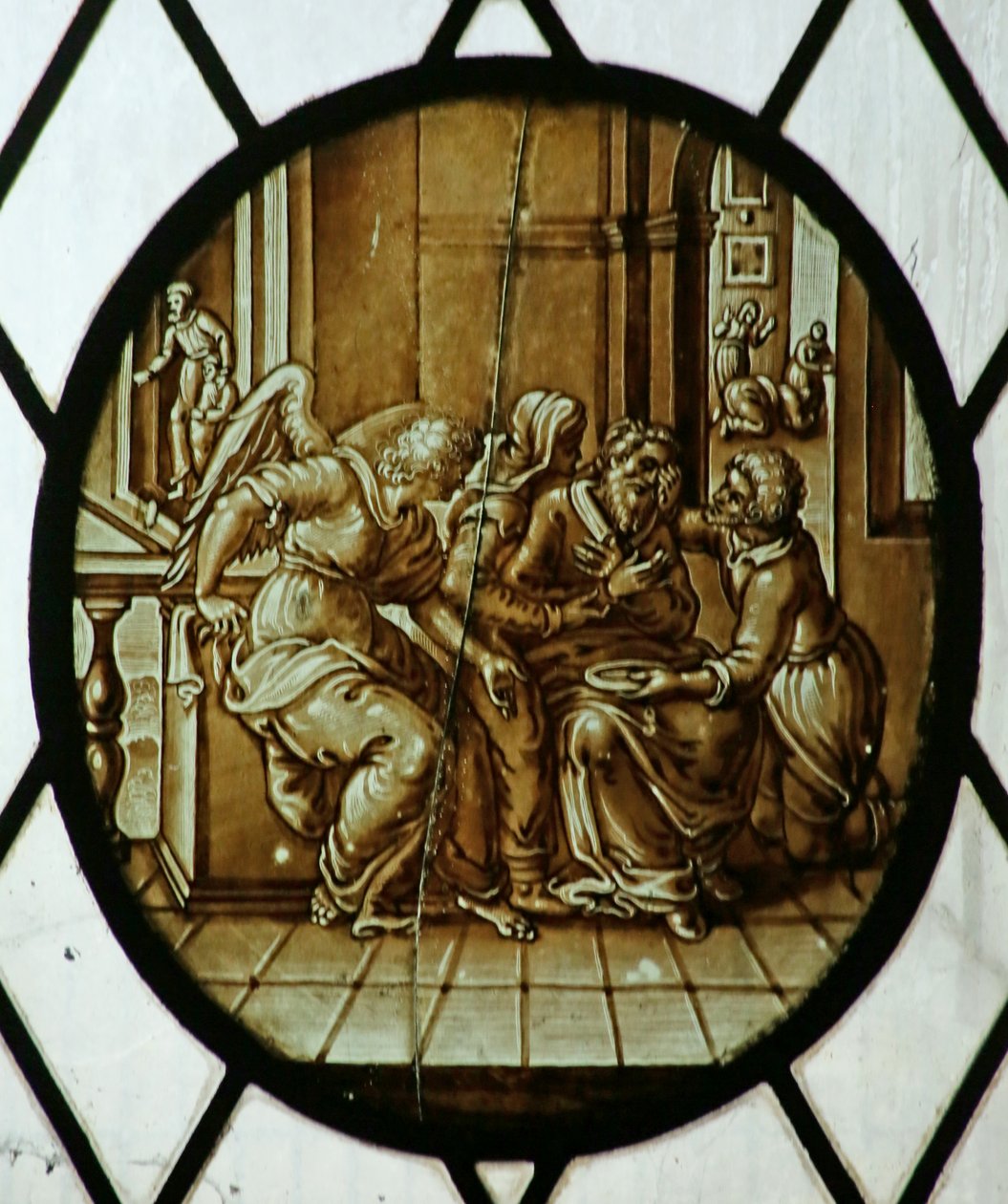 Medallón: Tobías curado de su ceguera, probablemente siglo XIX (vidriera) de School Netherlandish