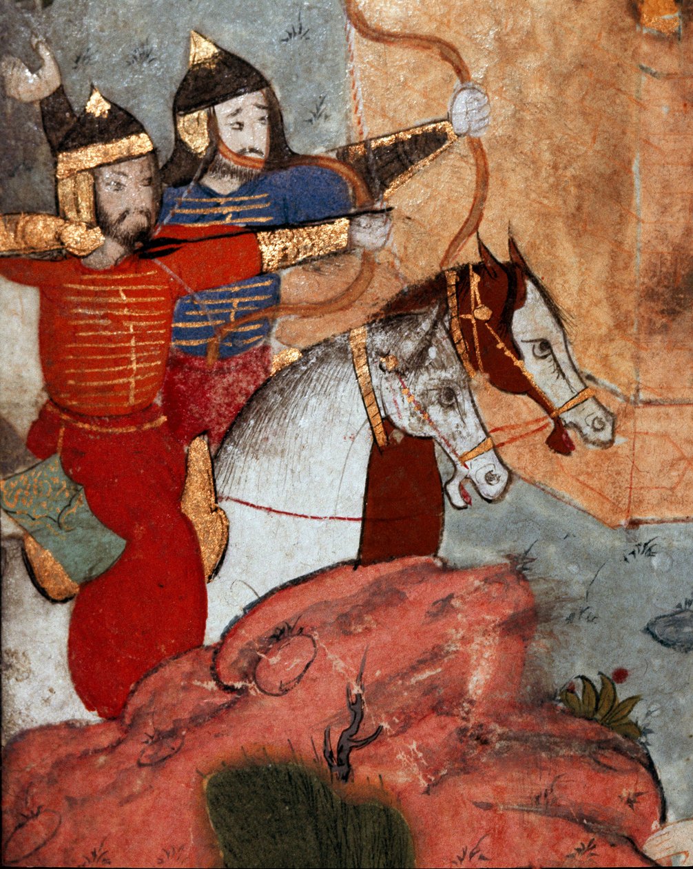 Los arqueros del líder mongol Tamerlán (1336-1405) durante la Batalla de Ankara el 20/07/1402. (detalle) Estambul, Biblioteca del Museo Topkapi Sarayi de School Ottoman